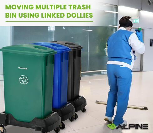 Alpine 16/23 Gallon Slim Trash Can Dolly - 4 Wheels Rectangular Plastic Rolling Garbage Can Dolly, Trash Can Wheels, Trash Can Roller Base, Commercial Trash Can Cart - Holds Up to 200lbs (Black) in Saudi Arabia