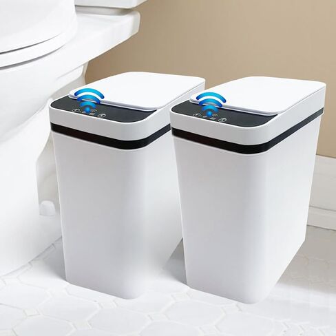 Bathroom Trash Can with Lid 2 Pack, 3.2 Gallon Touchless Garbage Can Smart Trash Can Motion Sensor Automatic Trash Can Waterproof Garbage Bin for Bedroom, Bathroom, Kitchen in Kuwait