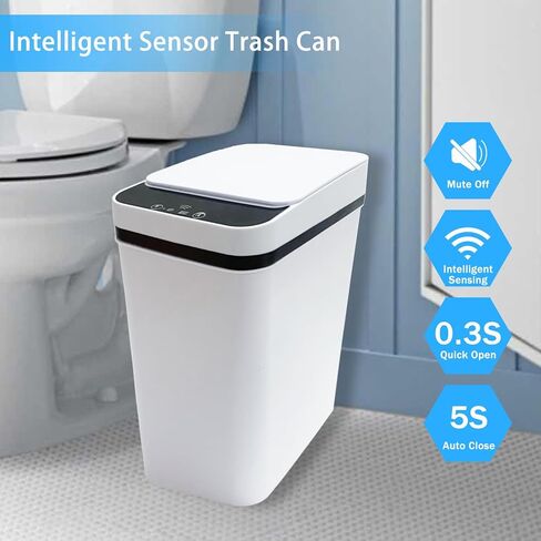 Bathroom Trash Can with Lid 2 Pack, 3.2 Gallon Touchless Garbage Can Smart Trash Can Motion Sensor Automatic Trash Can Waterproof Garbage Bin for Bedroom, Bathroom, Kitchen in Kuwait