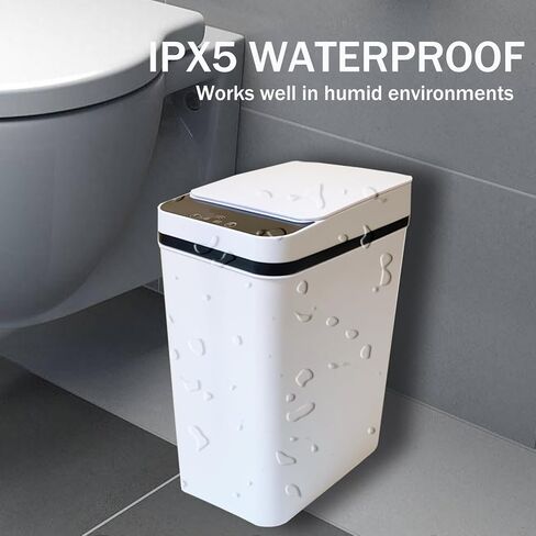 Bathroom Trash Can with Lid 2 Pack, 3.2 Gallon Touchless Garbage Can Smart Trash Can Motion Sensor Automatic Trash Can Waterproof Garbage Bin for Bedroom, Bathroom, Kitchen in Kuwait
