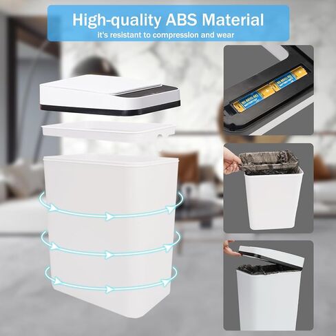 Bathroom Trash Can with Lid 2 Pack, 3.2 Gallon Touchless Garbage Can Smart Trash Can Motion Sensor Automatic Trash Can Waterproof Garbage Bin for Bedroom, Bathroom, Kitchen in Kuwait