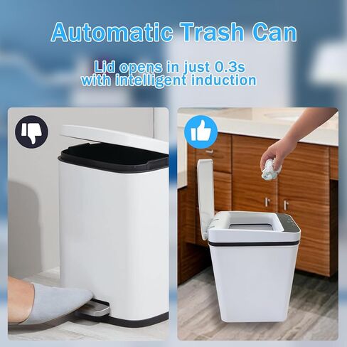 Bathroom Trash Can with Lid 2 Pack, 3.2 Gallon Touchless Garbage Can Smart Trash Can Motion Sensor Automatic Trash Can Waterproof Garbage Bin for Bedroom, Bathroom, Kitchen in Kuwait