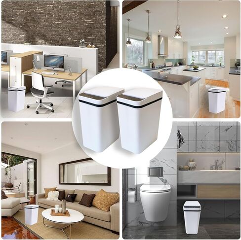 Bathroom Trash Can with Lid 2 Pack, 3.2 Gallon Touchless Garbage Can Smart Trash Can Motion Sensor Automatic Trash Can Waterproof Garbage Bin for Bedroom, Bathroom, Kitchen in Kuwait