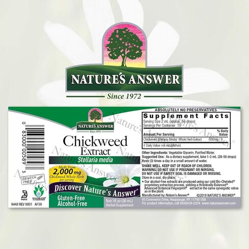 Nature's Answer Alcohol-Free Chickweed Stelleria Media 2000mg 1oz Extract | Herbal Supplement | Promotes Digestion | Non GMO, Kosher, Gluten Free , Vegan | Single Count in Saudi Arabia