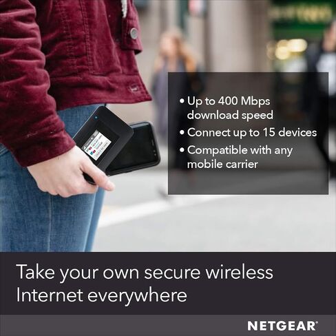 NETGEAR Mobile Wi-Fi Hotspot, 4G LTE Router AC797-100NAS, 400Mbps Download Speed, Connect Up to 15 Devices, Create a WLAN Anywhere, GSM Unlocked in Saudi Arabia