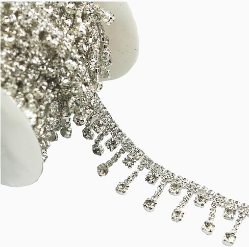 1 Yard 4mm Stunning Rivet Spike Stud Rhinestone Chain Applique Costume Sewing Trims Applique Embellishment Wedding Dress Decoration (LZ58) in Kuwait