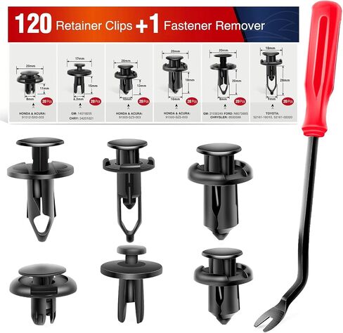 Nilight Car Retainer Clips Fastener Remover 6.3mm 8mm 9mm 10mm Expansion Screws Replacement Kit Bumper Push Rivet Clips for GM Ford Toyota Honda Chrysler,2 Years Warranty, 120PCS Clips & Remover in Kuwait