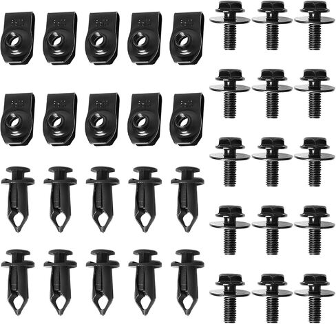 35PCS Engine Under Cover Splash Shield Body Bolts Screws, Bumper Guard Fender Liner Retainer Rivet Clips, 3 Sets U-Nut Hardware Kits, Replacement for G35 G37 FX35 FX45 (Black) in Kuwait