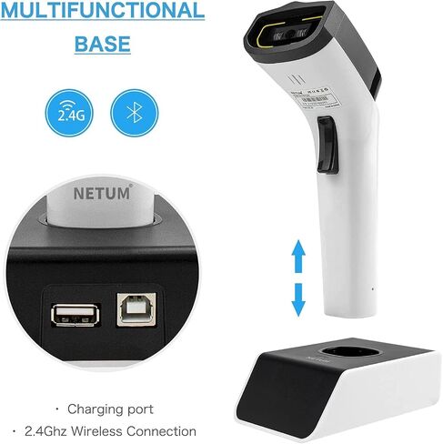 NETUM Fashionable Bluetooth Wireless 1D Barcode Scanner, Hands Free CCD Barcode Reader with Stand and Built-in Memory, Works with MAC OS, Windows, iOS, Android -DS5000 in Kuwait