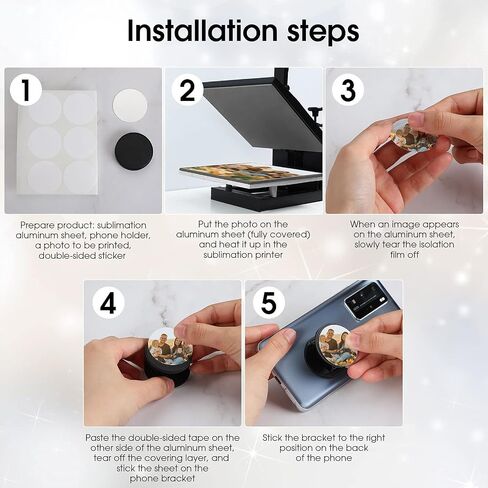 40 Pieces Blank Sublimation Phone Grip Holders Include 40 Collapsible Brackets and Sublimation Aluminum Sheets and Double-Sided Stickers DIY Expanding Finger Stand for Smartphones and Tablets (Black) in Saudi Arabia