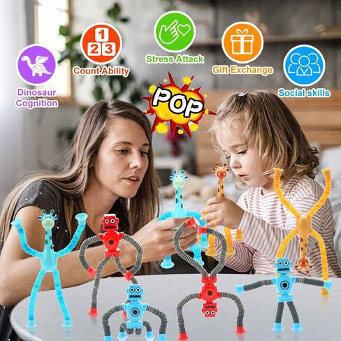 8 عبوات من أنابيب البوب، لعبة تململ كوب شفط تلسكوبي للأطفال، ألعاب حسية تلسكوبية لتغيير الشكل للفتيات والأولاد والأطفال الصغار، صندوق كنز، هدايا للفصول الدراسية، هدايا للحفلات 3-8 8-12 in Kuwait