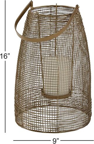 Deco 79 Metal Candle Lantern, 9" x 9" x 16", Gold in Saudi Arabia