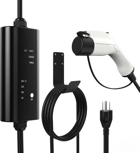 Portable EV Charger, NEMA 5-15 110v-120v Level 1 EV Charger,Adjustable Amp 6A/10A/13A/16A with 16.4Ft Cable, Home Electric Car Charger Stations for J1772 EVs, Tesla Need Adapter in Saudi Arabia
