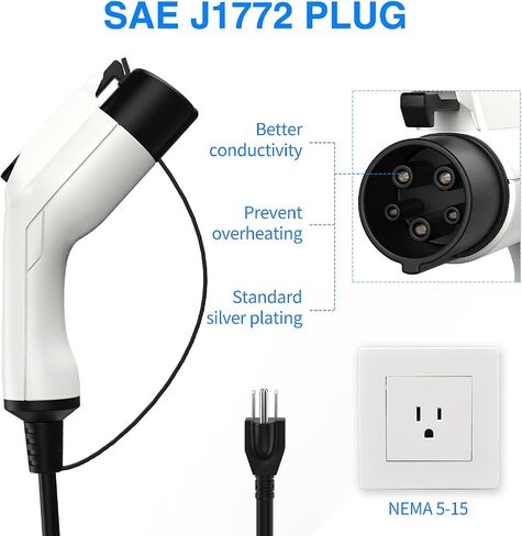 Portable EV Charger, NEMA 5-15 110v-120v Level 1 EV Charger,Adjustable Amp 6A/10A/13A/16A with 16.4Ft Cable, Home Electric Car Charger Stations for J1772 EVs, Tesla Need Adapter in Saudi Arabia