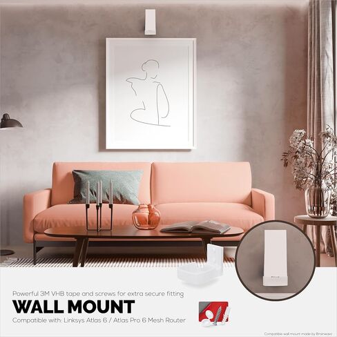 Wall Mount for Linksys Atlas 6 / Atlas Pro 6 / Atlas 6E (MX8502 & MX8503) WiFi Router, Easy to Install Holder Bracket, Reduce Interference & Clutter, Adhesive & Screw-in Mounting in Saudi Arabia