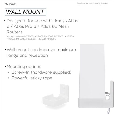 Wall Mount for Linksys Atlas 6 / Atlas Pro 6 / Atlas 6E (MX8502 & MX8503) WiFi Router, Easy to Install Holder Bracket, Reduce Interference & Clutter, Adhesive & Screw-in Mounting in Saudi Arabia