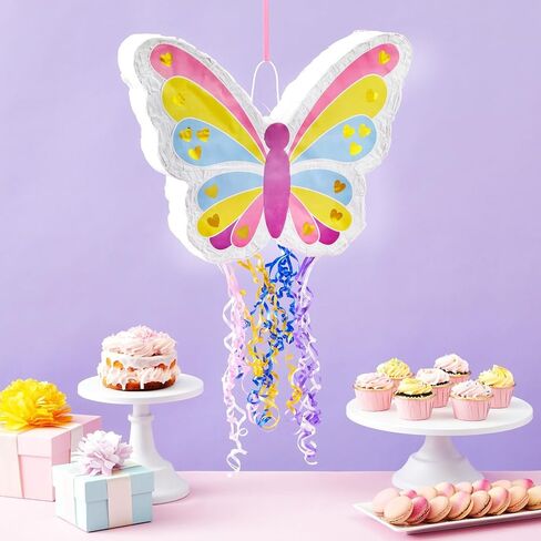 BLUE PANDA Pull String Butterfly Pinata for Girls Birthday Party, Fairy Decorations for Flower-Themed Celebrations (Small, 16.5 x 13 x 3 Inches) in Saudi Arabia