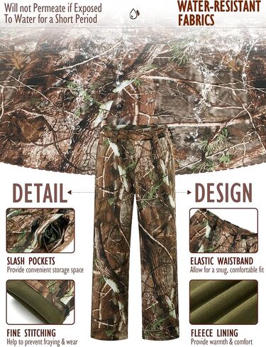 Ultra-Quiet Women's Camo Hunting Pants, Water Resistant Fleece Lined Flexible Camo Pants, Lightweight & Breathable in Saudi Arabia