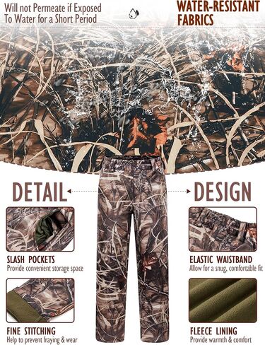 Ultra-Quiet Women's Camo Hunting Pants, Water Resistant Fleece Lined Flexible Camo Pants, Lightweight & Breathable in Saudi Arabia