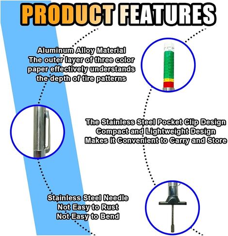 Car Tire Tread Depth Gauge, Tire Tread Gauge Color Coded, Professional Tire Thread Depth Meter Tool in 32nds, Suitable for Most Car Models (1 PCS) in Saudi Arabia