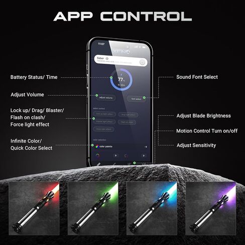 Upgrade RGB3.0 Dueling Light Saber, Motion Control Smooth Swing Light Sabers, 16 Sound Fonts Light Saber with 16 RGB Infinite Color Changing, Rechargeable Metal Hilt for Adults Gift in Kuwait