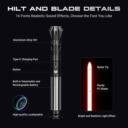 Upgrade RGB3.0 Dueling Light Saber, Motion Control Smooth Swing Light Sabers, 16 Sound Fonts Light Saber with 16 RGB Infinite Color Changing, Rechargeable Metal Hilt for Adults Gift in Kuwait