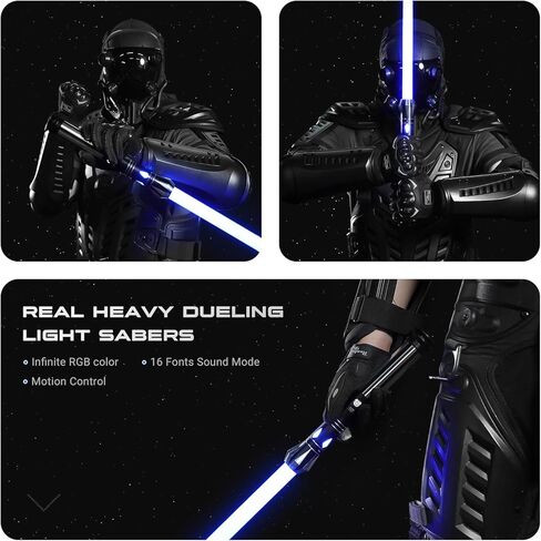 Upgrade RGB3.0 Dueling Light Saber, Motion Control Smooth Swing Light Sabers, 16 Sound Fonts Light Saber with 16 RGB Infinite Color Changing, Rechargeable Metal Hilt for Adults Gift in Kuwait
