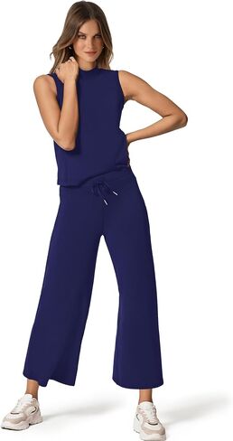 SAMPEEL Lounge Sets for Women 2 Piece 2024 Summer Casual Travel Ladies Loungewear Set Business Casual Outfits Work Mock Neck Tops Sweat Set Royal Blue in Kuwait