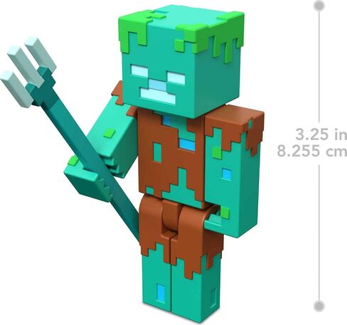 Minecraft Drowned Zombie 3.25" scale Video Game Authentic Action Figure with Accessory and Craft-a-block in Saudi Arabia