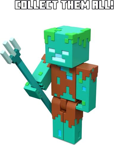 Minecraft Drowned Zombie 3.25" scale Video Game Authentic Action Figure with Accessory and Craft-a-block in Saudi Arabia