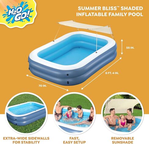 H2OGO! 8 Foot 4 Inch x 70 Inch Summer Bliss Shaded Inflatable Family Pool for Kids Ages 6 Above in Saudi Arabia