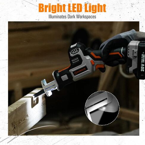 منشار ترددي من موقع العمل، منشار ترددي لاسلكي 20 فولت مع بطارية وشاحن 2.0 أمبير في الساعة، مشغل سرعة متغيرة 0-3000 SPM، 6 شفرات منشار لقطع الأنابيب الخشبية/المعدنية/PVC in Kuwait