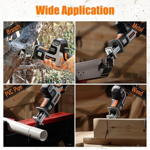 منشار ترددي من موقع العمل، منشار ترددي لاسلكي 20 فولت مع بطارية وشاحن 2.0 أمبير في الساعة، مشغل سرعة متغيرة 0-3000 SPM، 6 شفرات منشار لقطع الأنابيب الخشبية/المعدنية/PVC in Kuwait