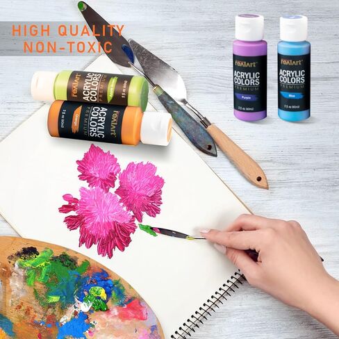 Bulk Acrylic Paint 24 Colors (2oz/Bottle) with 10 Canvas and 10 Brushes Gloss Acrylic Paint Set Acrylic Paints for Canvas Painting Craft Paint Set for Kids Art Paint Christmas Gifts for Kids in Kuwait