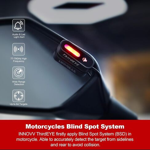 ThirdEYE Motorcycle Blind Spot System with Voice and Indicators Alert, Waterproof Moto Assistant System, Detect Hazards from Side & Rear Line for Motorcycle/Bicycle/E-Bike(Mirror Version) in Kuwait