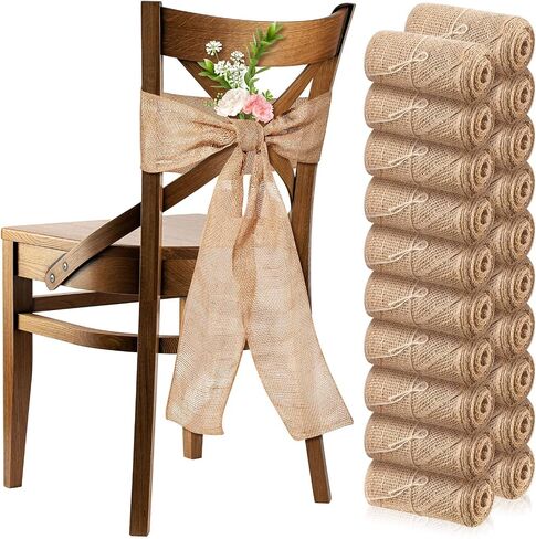50 Pcs 108 x 6 Inch Wedding Chair Bow Ribbon Natural Burlap Chair Sashes Rustic Jute Bow Ribbon Ties Wedding DIY Chair Ties for Birthday Wedding Home Anniversary Banquet Party Event Decoration in Saudi Arabia