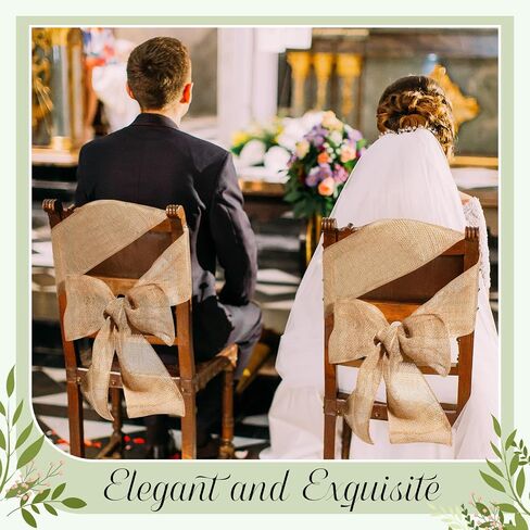 50 Pcs 108 x 6 Inch Wedding Chair Bow Ribbon Natural Burlap Chair Sashes Rustic Jute Bow Ribbon Ties Wedding DIY Chair Ties for Birthday Wedding Home Anniversary Banquet Party Event Decoration in Saudi Arabia