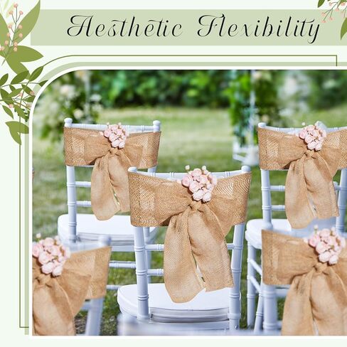 50 Pcs 108 x 6 Inch Wedding Chair Bow Ribbon Natural Burlap Chair Sashes Rustic Jute Bow Ribbon Ties Wedding DIY Chair Ties for Birthday Wedding Home Anniversary Banquet Party Event Decoration in Saudi Arabia