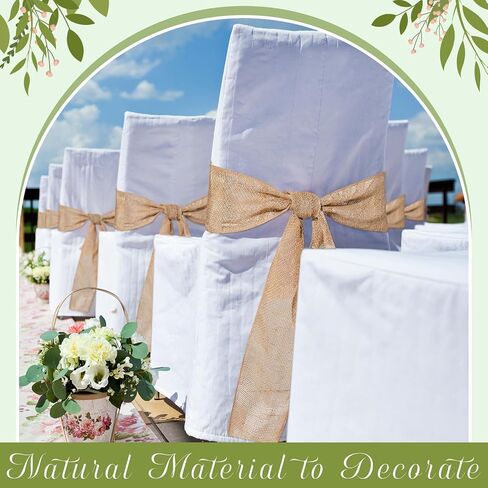 50 Pcs 108 x 6 Inch Wedding Chair Bow Ribbon Natural Burlap Chair Sashes Rustic Jute Bow Ribbon Ties Wedding DIY Chair Ties for Birthday Wedding Home Anniversary Banquet Party Event Decoration in Saudi Arabia