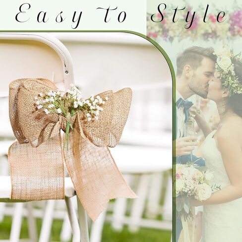 50 Pcs 108 x 6 Inch Wedding Chair Bow Ribbon Natural Burlap Chair Sashes Rustic Jute Bow Ribbon Ties Wedding DIY Chair Ties for Birthday Wedding Home Anniversary Banquet Party Event Decoration in Saudi Arabia