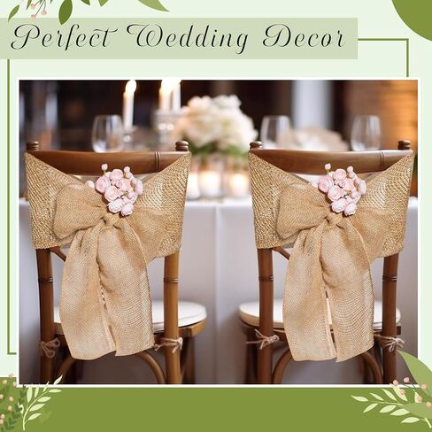 50 Pcs 108 x 6 Inch Wedding Chair Bow Ribbon Natural Burlap Chair Sashes Rustic Jute Bow Ribbon Ties Wedding DIY Chair Ties for Birthday Wedding Home Anniversary Banquet Party Event Decoration in Saudi Arabia