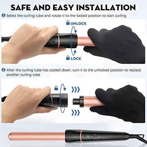 مجموعة عصا تمويج الشعر الاسطوانية الطويلة بيستوب برو 6 في 1 مع اسطوانة سيراميك للشعر الطويل/المتوسط 0.35-1.25 انش قابلة للتبديل، جهد مزدوج، تتضمن قفاز ومشابك in Kuwait