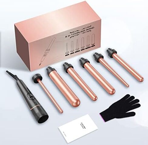 مجموعة عصا تمويج الشعر الاسطوانية الطويلة بيستوب برو 6 في 1 مع اسطوانة سيراميك للشعر الطويل/المتوسط 0.35-1.25 انش قابلة للتبديل، جهد مزدوج، تتضمن قفاز ومشابك in Kuwait