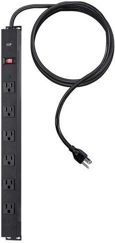 Monoprice 6 Outlet Metal Surge Protector Power Strip - with 15 Feet Cord and Surface Mount Tabs, 540 Joules, UL Certified, EMI/RFI Protection, Aluminum Case, Black in Saudi Arabia