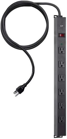 Monoprice 6 Outlet Metal Surge Protector Power Strip - with 15 Feet Cord and Surface Mount Tabs, 540 Joules, UL Certified, EMI/RFI Protection, Aluminum Case, Black in Saudi Arabia