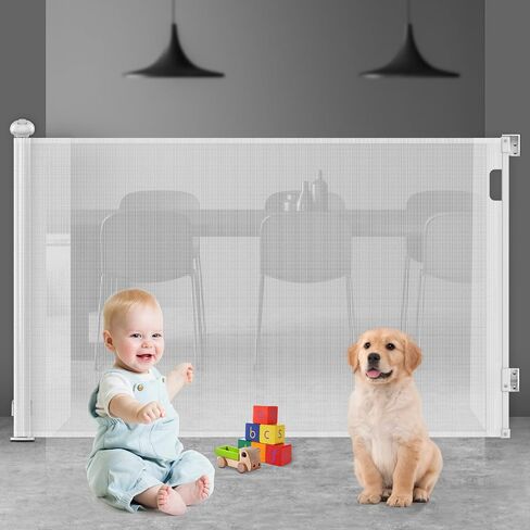 Retractable Baby Gates for Stairs, Baby Gates Retractable Extends to 55inch, Mesh Baby Gates, Retractable Dog Gates Mesh Dog Gates Cats Gate for Doorways Stairs Hallways Indoor Outdoor in Saudi Arabia