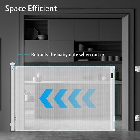 Retractable Baby Gates for Stairs, Baby Gates Retractable Extends to 55inch, Mesh Baby Gates, Retractable Dog Gates Mesh Dog Gates Cats Gate for Doorways Stairs Hallways Indoor Outdoor in Saudi Arabia
