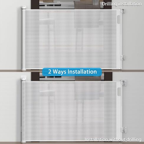 Retractable Baby Gates for Stairs, Baby Gates Retractable Extends to 55inch, Mesh Baby Gates, Retractable Dog Gates Mesh Dog Gates Cats Gate for Doorways Stairs Hallways Indoor Outdoor in Saudi Arabia