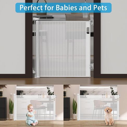 Retractable Baby Gates for Stairs, Baby Gates Retractable Extends to 55inch, Mesh Baby Gates, Retractable Dog Gates Mesh Dog Gates Cats Gate for Doorways Stairs Hallways Indoor Outdoor in Saudi Arabia
