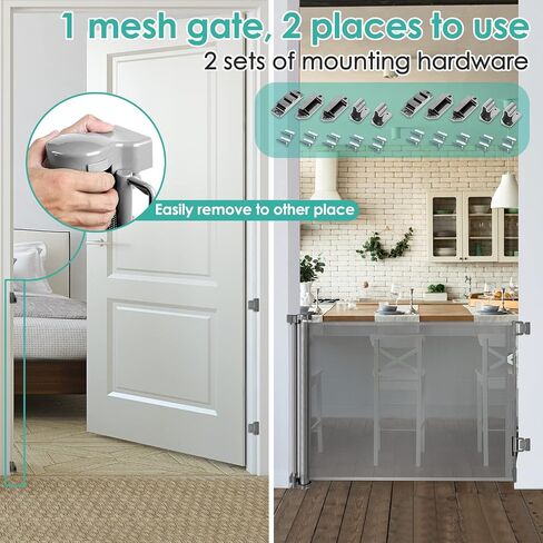 Retractable Baby Gate 65" Dog Gate Mesh Safety Pet Gate Indoor Outdoor Child Safety Baby Gates for Stairs, Doorways, Hallways in Saudi Arabia